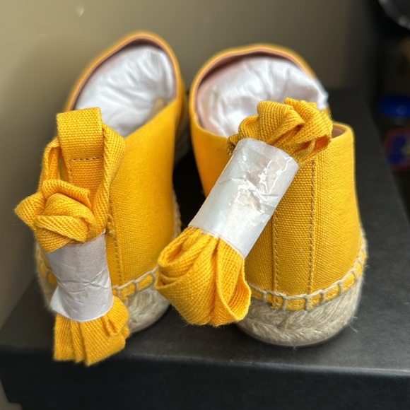 J Crew Yellow Canvas Classic Espadrilles Ankle Tie Flats Size 10.5 - Picture 5 of 9
